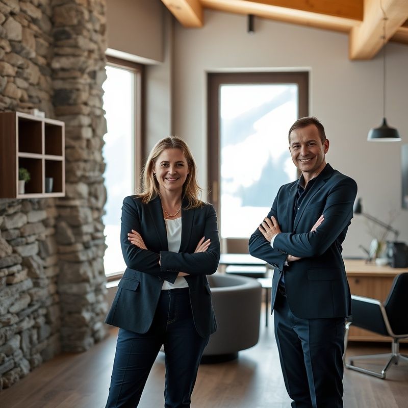 Dva svetovalca v svetli alpski pisarni